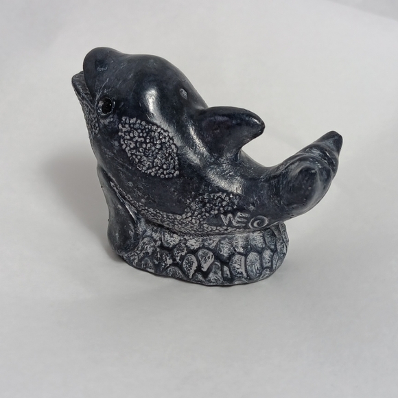 A Wolf Original Dolphin Sculpture Figurine Soap Stone Gloss Finish Cute Baby - Picture 3 of 12